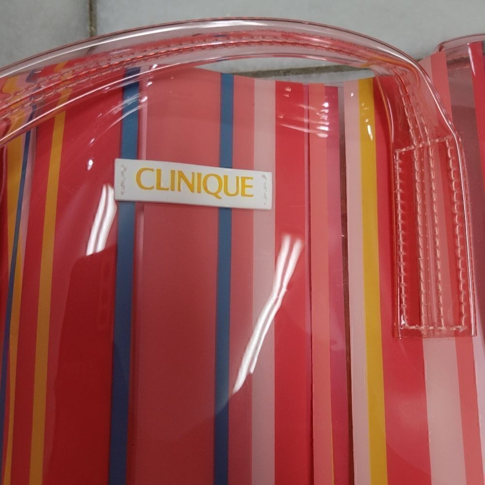 Clinique Beach Tote Bag Peach Pink Red Yellow Blue Multicolored PVC    - Picture 6 of 11